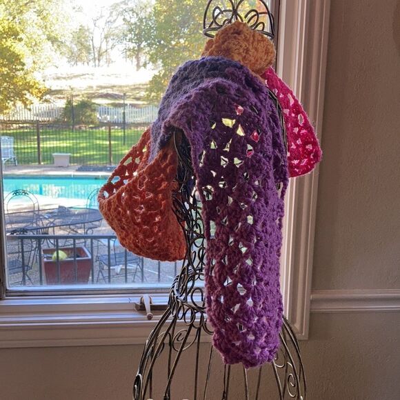 Crochet Multi Color Neck Scarf Made With Love - Picture 2 of 8